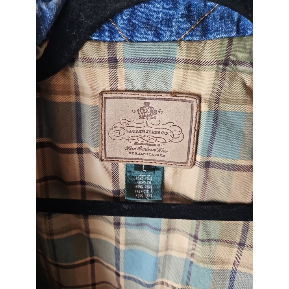 Vintage Lauren Jeans Co Jacket Womens Large Quilted Denim Equestrian Barn Coat - Picture 11 of 11